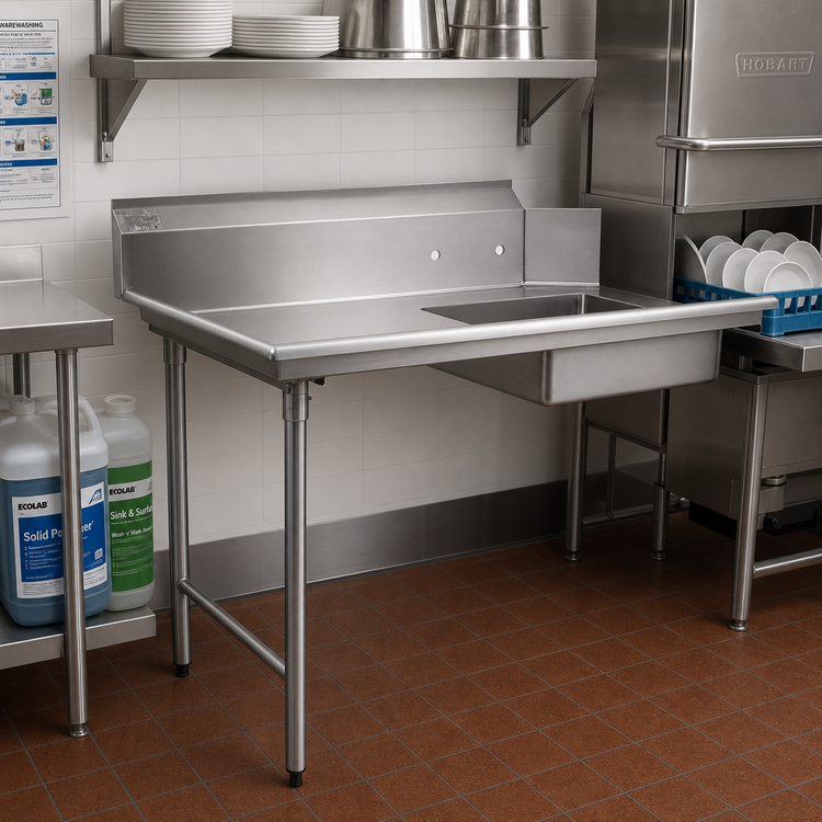 Product image #2 for BlendPort® 48-Inch Straight Soiled Dish Table with Left-to-Right Operation, 16/300 Stainless Steel Top and 20" x 20" Sink