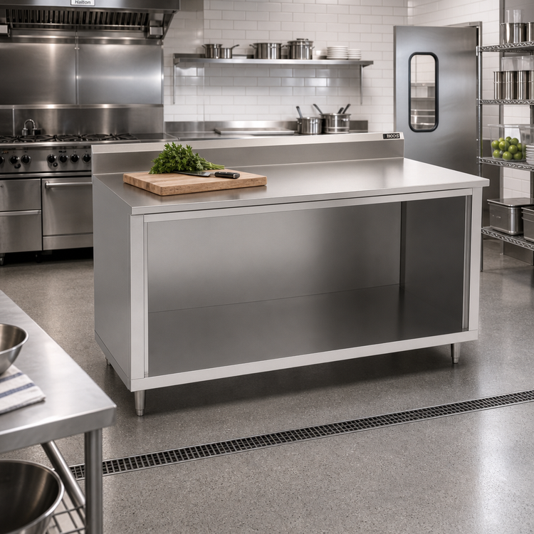 Product image #2 for John Boos 72-Inch x 30-Inch Stainless Steel Work Table with Open Front Cabinet Base and 5-Inch Backsplash