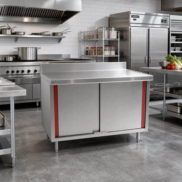 Product image #2 for Spec-Master CBH3096SEM-BS 96"W x 30"D Stainless Steel Marine Series Enclosed Work Table with Hinged Doors