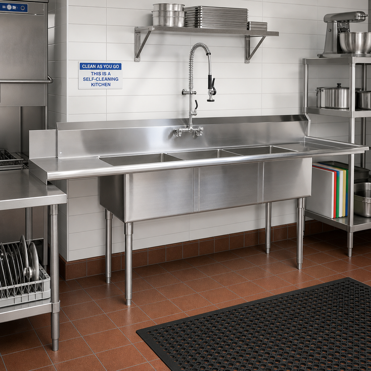 Product image #2 for Straight Soiled Dish Table with 3-Compartment Sink, 30-3/8 x 100 x 44 Inches, 18/304 Stainless Steel