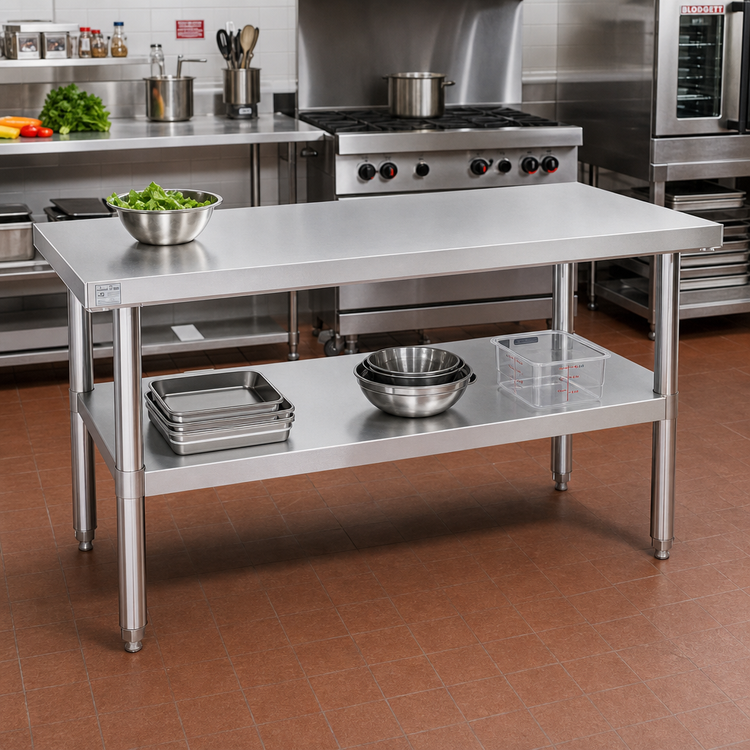 Product image #2 for Heavy-Duty 72-Inch x 30-Inch 16-Gauge 430 Stainless Steel Flat Top Work Table with Undershelf