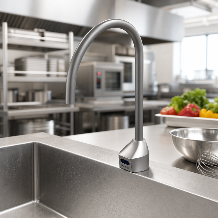 Product image #2 for ChekPoint Electronic Sensor Touchless Deck-Mount Faucet with Rigid Gooseneck Spout