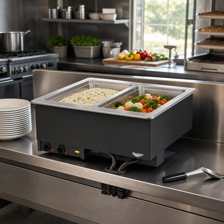 Product image #2 for Vollrath Two-Well Drop-In Electric Hot Food Well Unit with Thermostatic Controls, Wet Operation, Manifold Drain, 120V