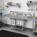Thumbnail image #2 for Eagle Group Spec-Master FN2840-2-18-14/3 Two-Compartment 14-Gauge Stainless Steel Sink with Dual 18-Inch Drainboards, 80-Inch Wide