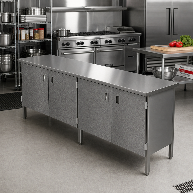 Product image #2 for John Boos Enclosed Base Stainless Steel Work Table with Hinged Doors, 108 x 24 Inches