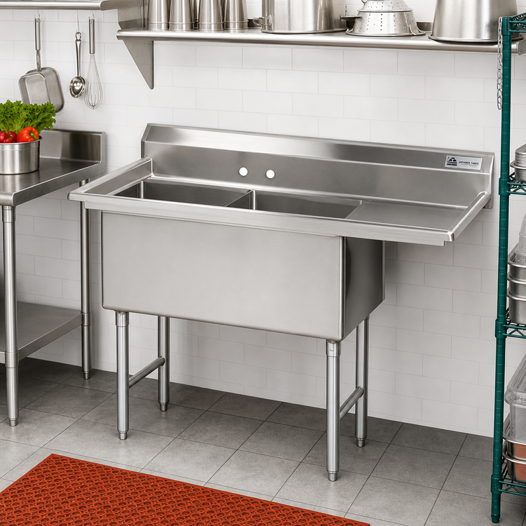 Product image #2 for Advance Tabco 2-Compartment Fabricated Sink with 18-Inch Right Drainboard, 20 x 30 x 14-Inch Bowls