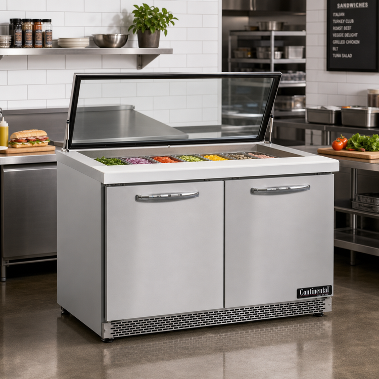 Product image #2 for Continental Refrigerator SW48N18M-HGL-FB Mighty Top 48-Inch 2-Section Sandwich Prep Refrigerator with Hinged Glass Lid
