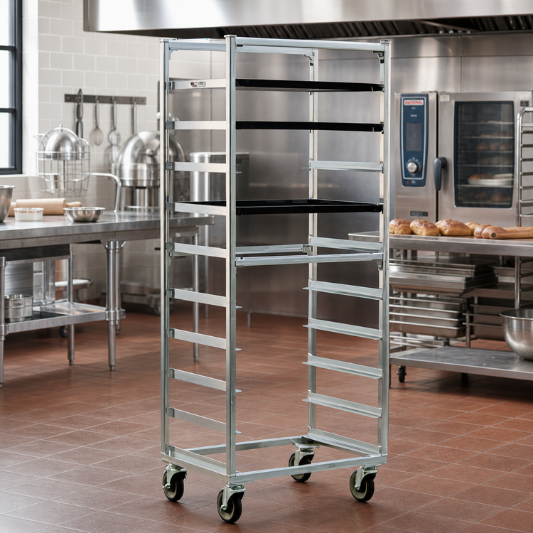Product image #2 for New Age Full-Height Mobile Aluminum Bun Pan Rack, 10 Pan Capacity