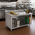 Thumbnail image #2 for John Boos 4CO6R5-3660 60" x 36" Stainless Steel Work Table with Open-Front Cabinet Base, 16-Gauge 300-Series Top and 5" Backsplash