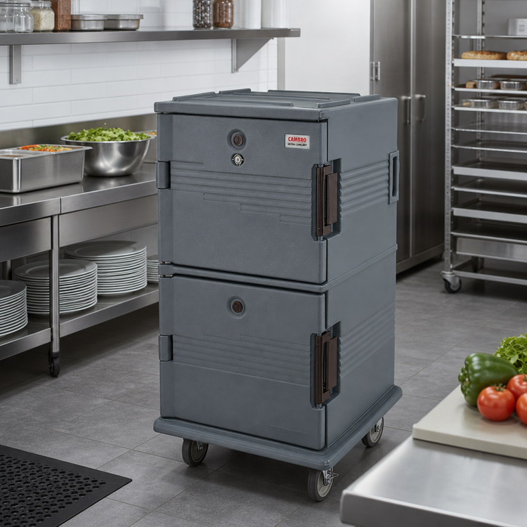 Product image #3 for Cambro Ultra Camcart Double-Compartment Front-Loading Insulated Food Pan Carrier with Security Package, 120-Qt. Per Cavity, Granite Gray