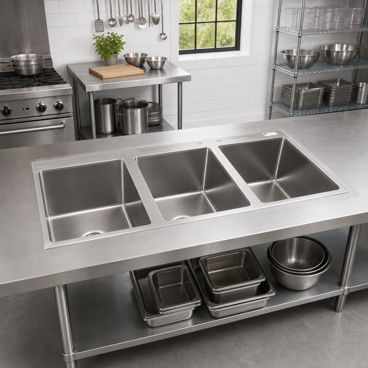Product image #2 for John Boos Pro-Bowl 3-Compartment Drop-In Sink, 56 x 25 x 12 Inches, Stainless Steel