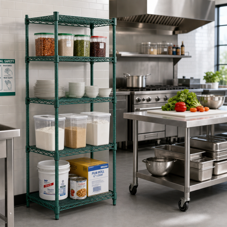 Product image #3 for Valu-Gard Double-Mat Wire Shelving Starter Unit, 4-Tier, 36 x 18 x 63 Inches, Green Epoxy