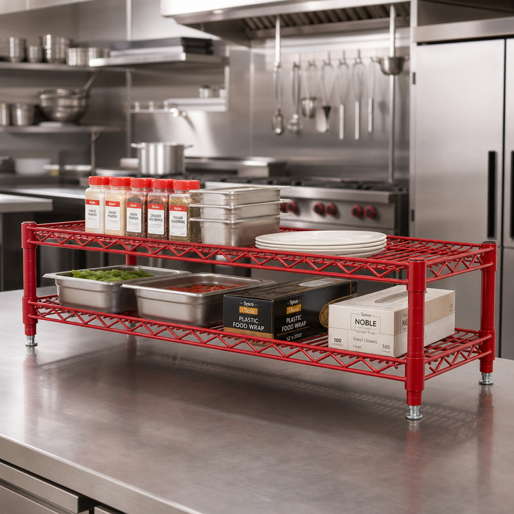 Product image #2 for Eagle Group QuadTruss 2-Tier Front Case Merchandise Wire Shelving Unit, 42 x 14 x 14 Inches, Red Epoxy