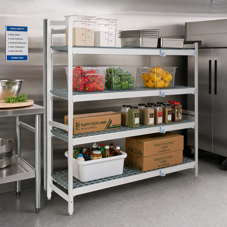 Product image #2 for Fermostock 4-Tier Corner Expansion Shelving Unit with Polymer Inserts, 66" H x 52" W x 14" D
