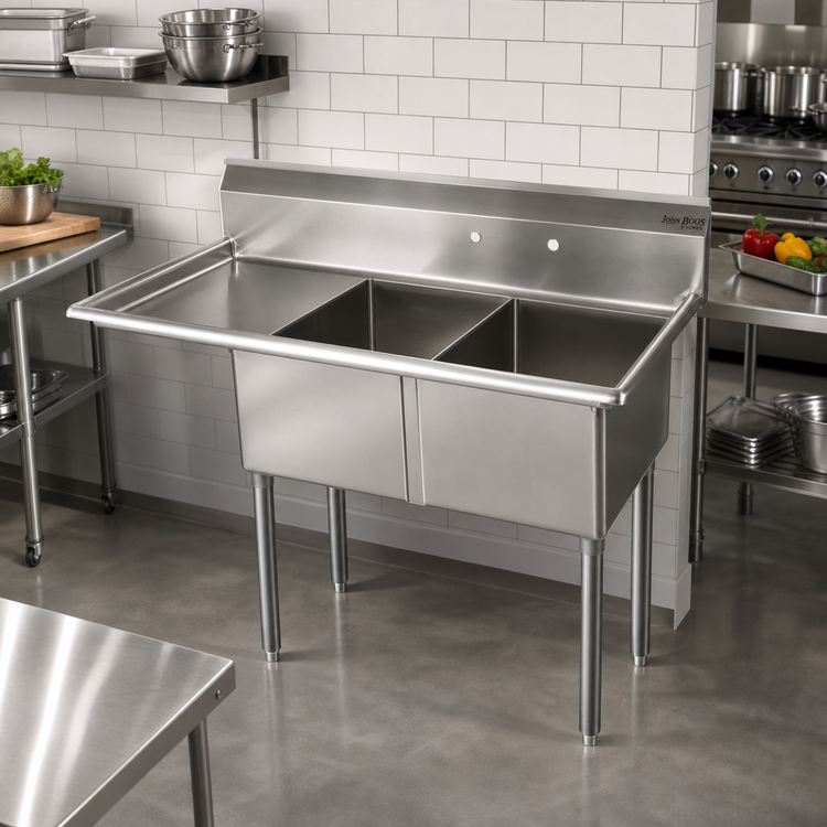 Product image #2 for John Boos E-Series 2-Compartment Floor Model Stainless Steel Sink with Left Drainboard and Backsplash