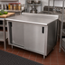 Thumbnail image #2 for Advance Tabco CF-SS-244M 48 Inch x 24 Inch Stainless Steel Enclosed Work Table with Cabinet Base, Sliding Doors and Mid-Shelf