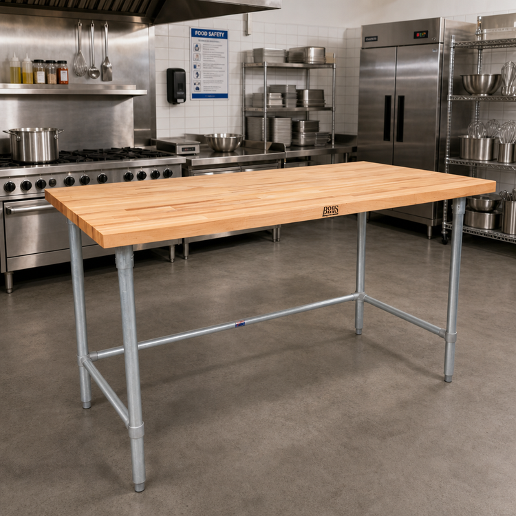 Product image #2 for John Boos 72 x 24 Inch Wood Top Work Table with 1-1/2 Inch Thick Edge Grain Maple Top and Galvanized Base