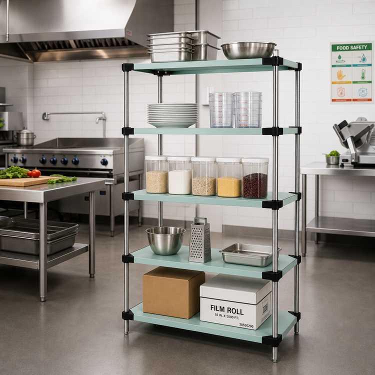Product image #2 for Quantum 30 Inch x 21 Inch x 54 Inch Solid Stainless Steel Shelving Starter Kit with 5 Shelves
