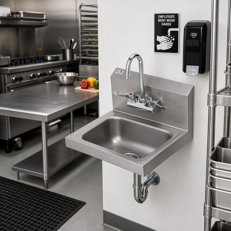 Product image #2 for T&S Brass Wall-Mounted Stainless Steel Hand Sink with 4" Mixing Faucet