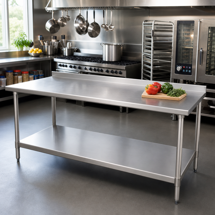 Product image #2 for Deluxe Series 108-Inch x 30-Inch Stainless Steel Work Table with Rear Upturn and Adjustable Undershelf