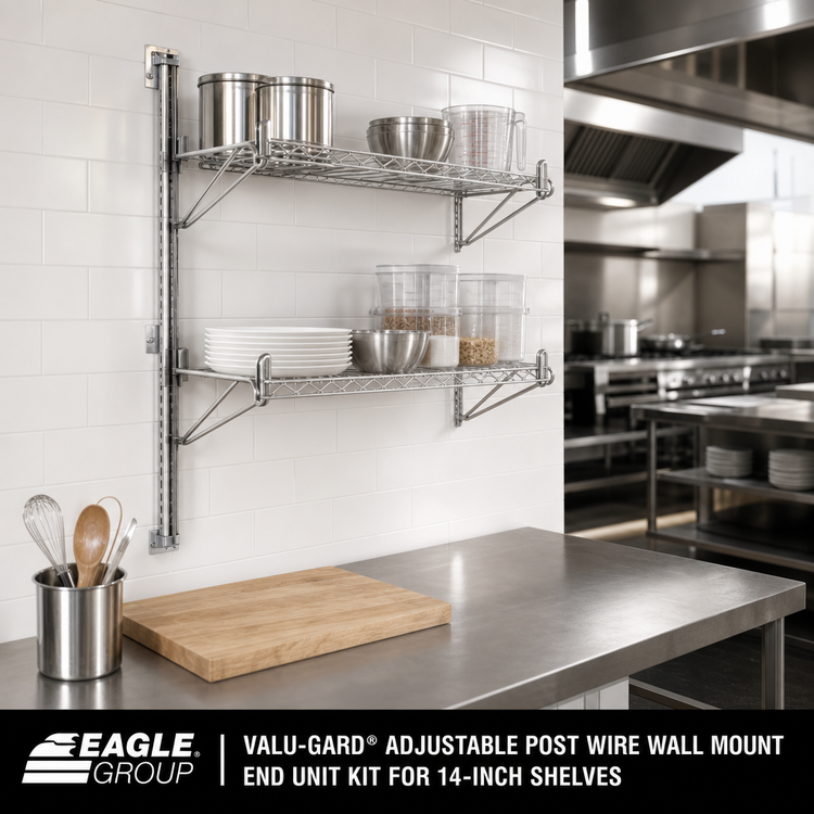 Product image #2 for Eagle Group Valu-Gard Adjustable Post Wire Wall Mount End Unit Kit for 14-Inch Shelves