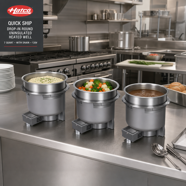 Product image #2 for Hatco Quick Ship Drop-In Round Uninsulated Heated Well, 7 Quart, With Drain, 120V