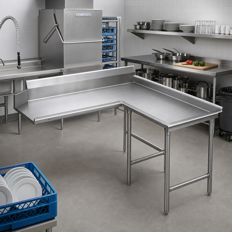 Product image #2 for Spec-Master 120-Inch Island Clean Dishtable, Right-Hand, 14/304 Stainless Steel