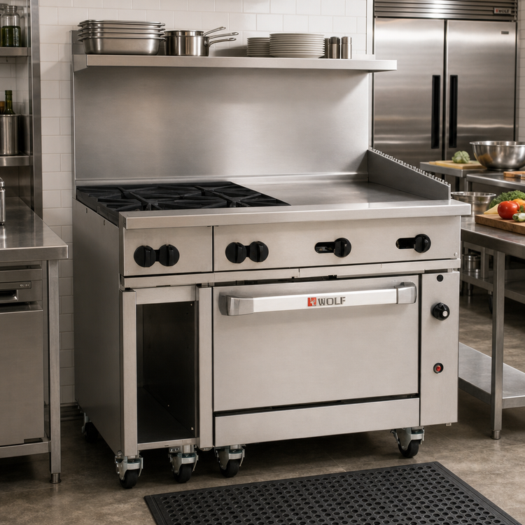 Product image #2 for Wolf Challenger XL C48C-4B24GT 48-Inch Gas Restaurant Range with 4 Burners, 24-Inch Griddle, and Convection Oven