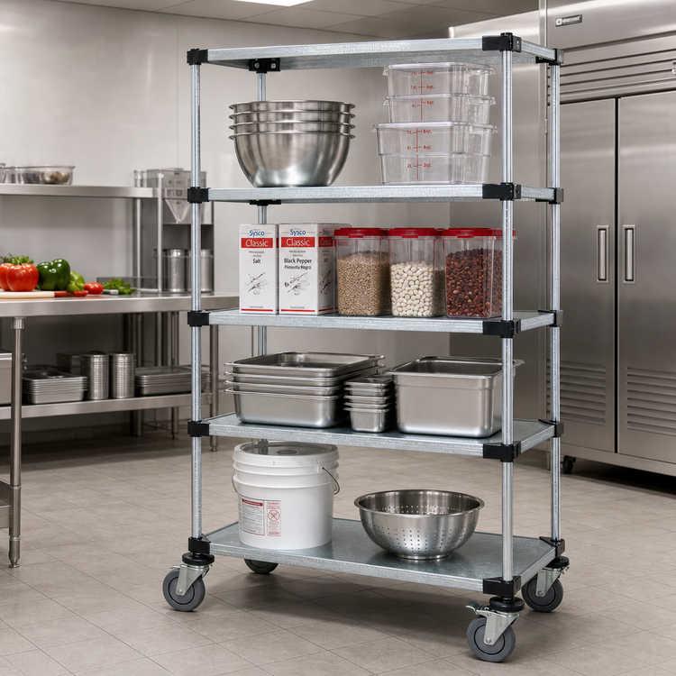 Product image #2 for Mobile Shelving Cart with 4 Solid Galvanized Steel Shelves, 48 x 24 x 69 Inches