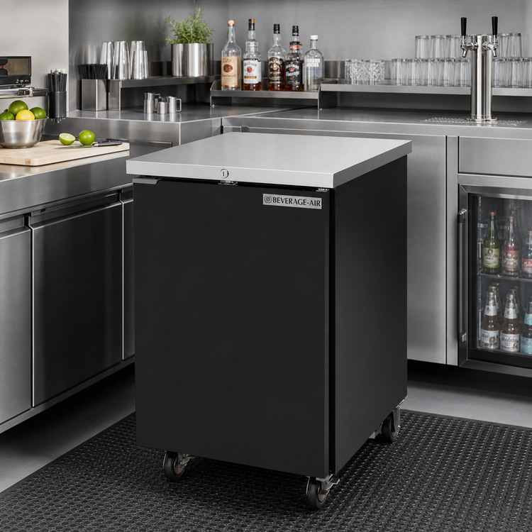 Product image #2 for Beverage-Air One-Section Solid Door Back Bar Refrigerator, 24-Inch Wide, 7.66 Cu. Ft., Stainless Steel Top, Black Exterior