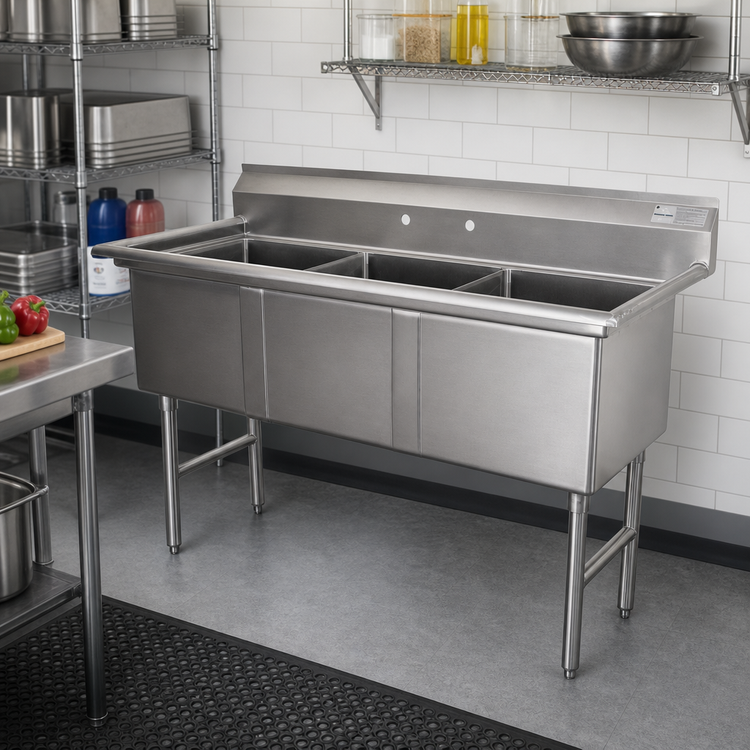 Product image #2 for Advance Tabco 3-Compartment Fabricated Sink with Legs, 15 x 24 x 14-Inch Bowls