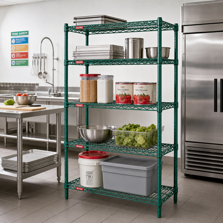 Product image #2 for Eagle Group Valu-Gard 4-Tier Wire Shelving Starter Unit, 30 x 18 x 74 Inches, Green Epoxy