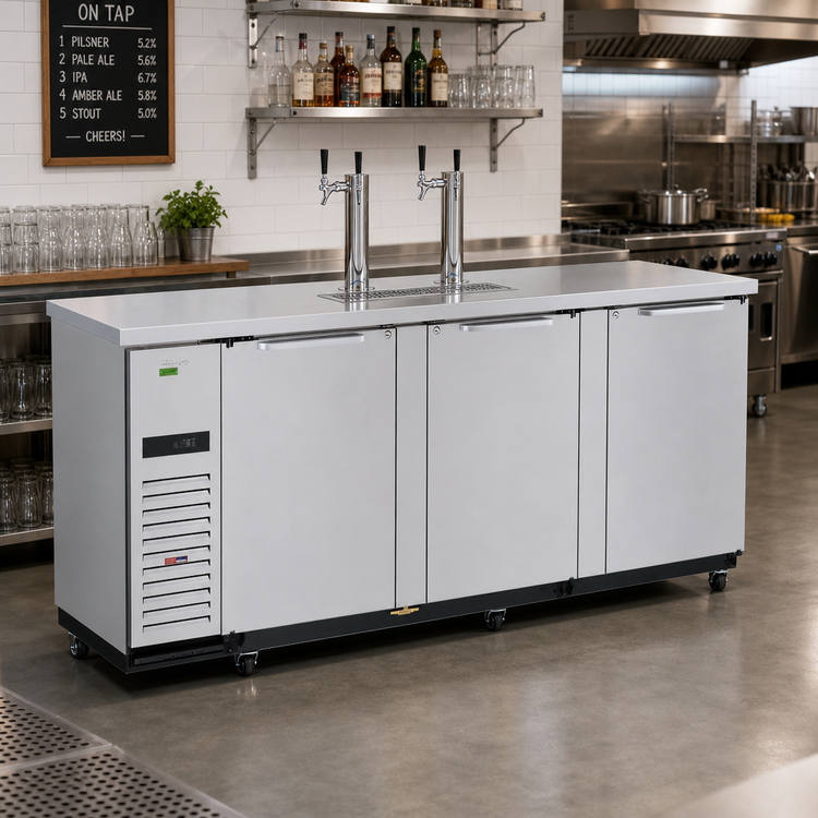 Product image #2 for Turbo Air Super Deluxe 90-1/4-Inch Wide Three-Door Beer Dispenser with 4 Half-Barrel Capacity