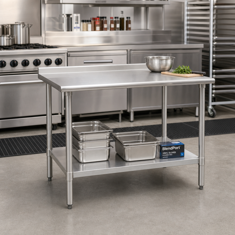 Product image #2 for BlendPort Deluxe Series 30 in. x 30 in. Square Stainless Steel Work Table with Rear Upturn and Adjustable Undershelf