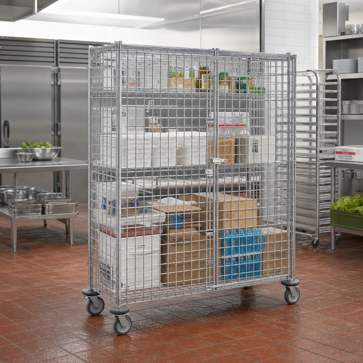 Product image #2 for Metro Super Erecta Mobile Chrome-Plated Wire Security Cage, 52-3/4 x 27-1/4 x 68-1/2 Inches