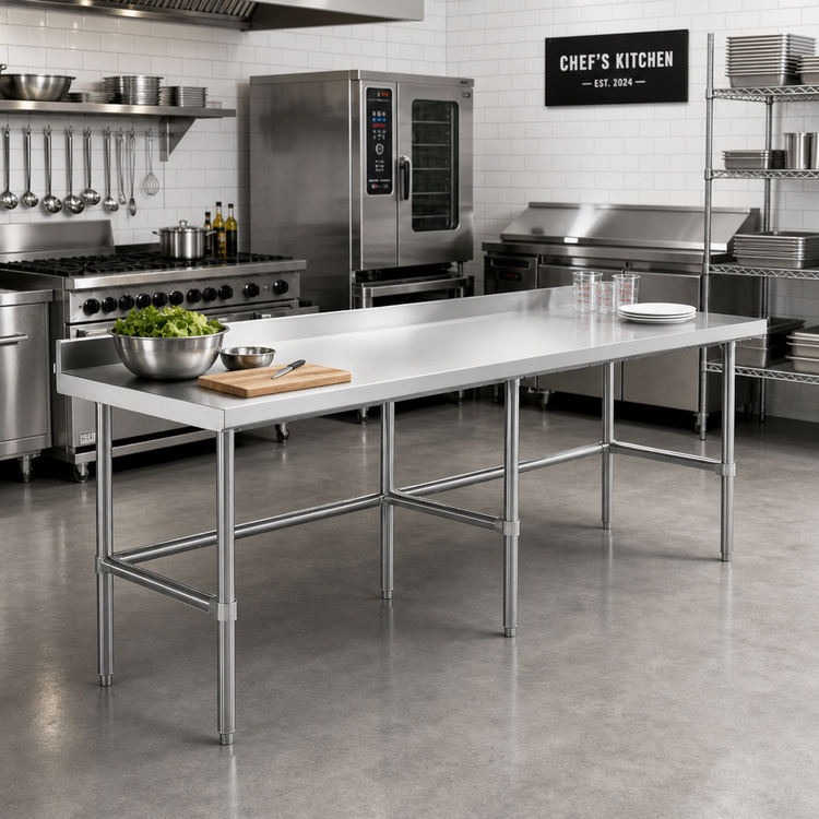 Product image #2 for 84-Inch Open Base Stainless Steel Worktable, 24-Inch Deep, 34-Inch High, 18-Gauge 304 Top