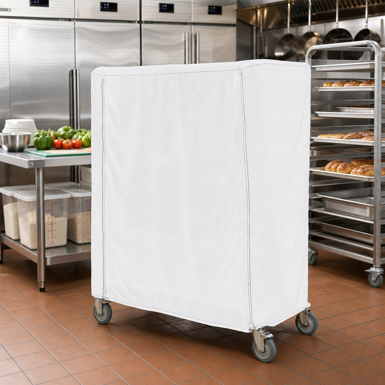Product image #2 for Metro White Uncoated Knitted Polyester Banquet Cart Cover, 36 x 18 x 62 Inch