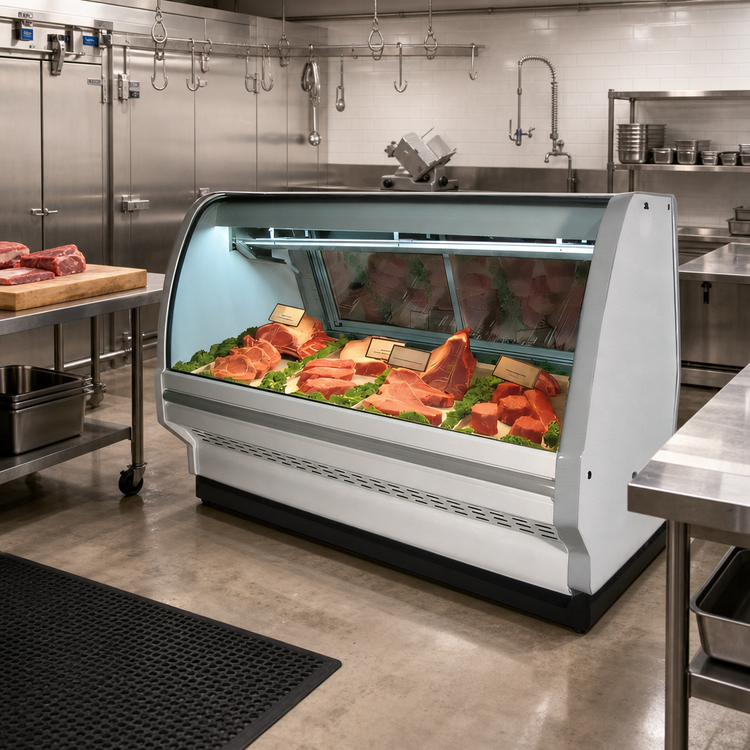 Product image #2 for Howard-McCray 40E Series Full-Service Remote Red Meat Service Case, 75.5-Inch Wide, Curved Glass, Stainless Steel, LED Lighting