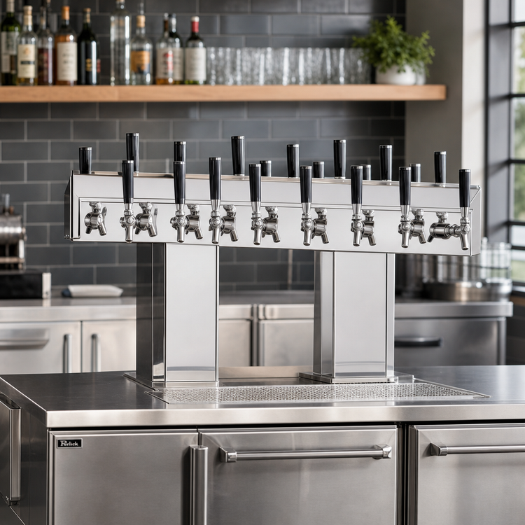 Product image #2 for Perlick Back-to-Back Bridge Tee Countertop Glycol-Cooled Draft Beer Tower, 16-Faucet, Polished Chrome