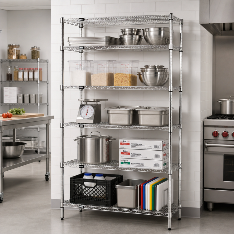 Product image #2 for Quantum 60-Inch Wide 5-Shelf Wire Shelving Starter Kit, 14-Inch Deep x 63-Inch High, 304 Stainless Steel