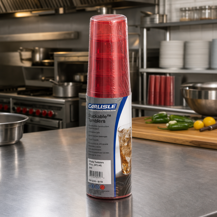 Product image #3 for Carlisle Stackable 16 oz Ruby SAN Plastic Tumbler, Shrink-Wrapped 6-Pack