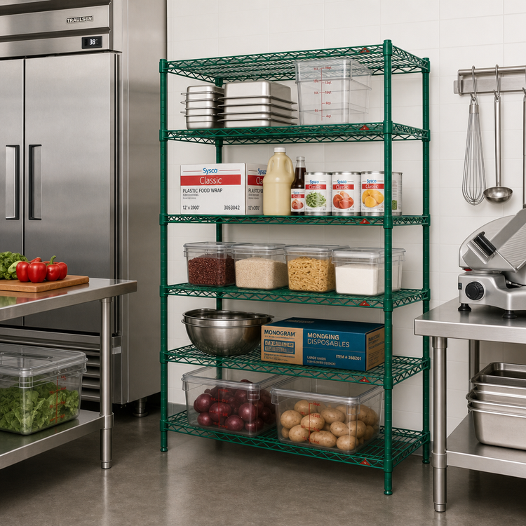 Product image #3 for Metro Super Erecta Add-On Wire Shelving Unit, 42W x 18D x 74H, 5 Shelves, Metroseal 3 Green Epoxy-Coated
