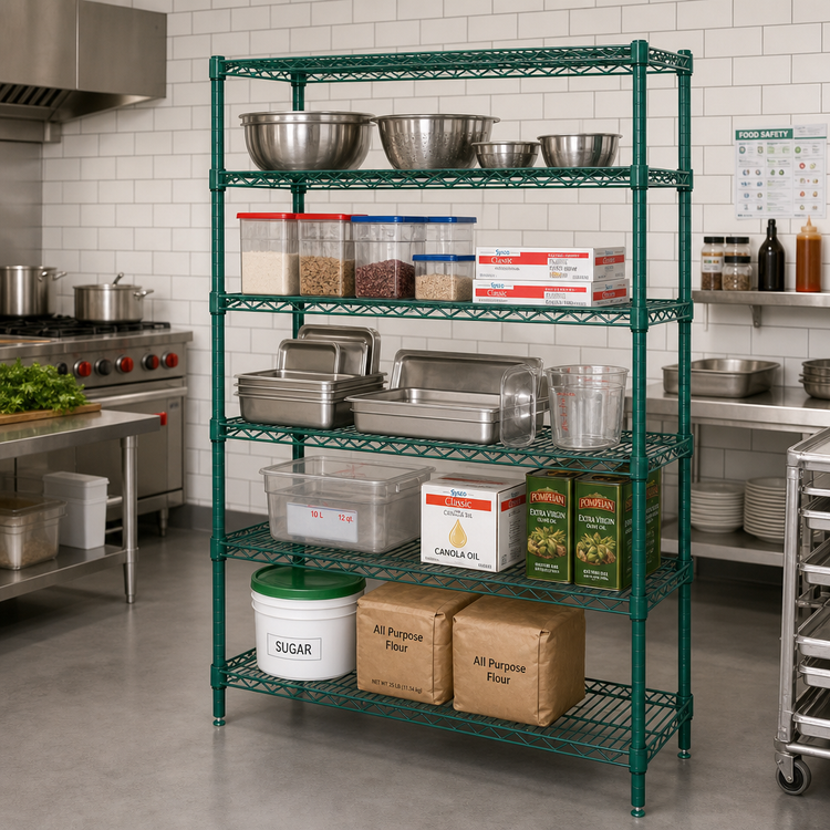 Product image #2 for Quantum 60"W x 30"D x 63"H Wire Shelving Starter Kit with 5 Shelves, Green Epoxy Finish