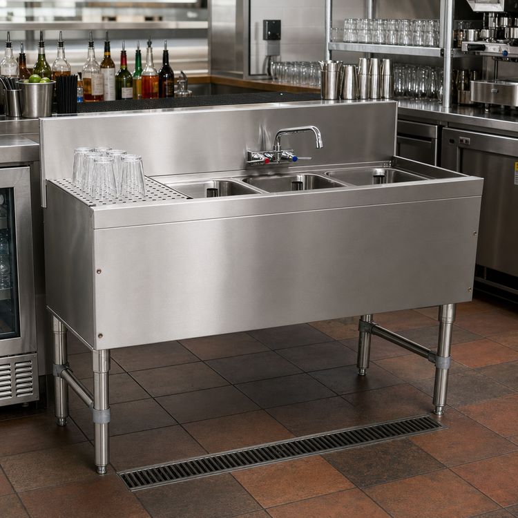 Product image #2 for Advance Tabco Prestige 48-Inch Stainless Steel Underbar Sink Unit with Drainboard and Faucet