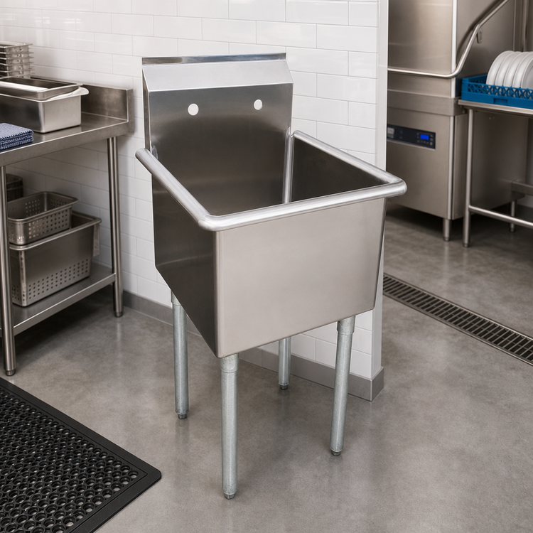 Product image #2 for BK Resources 1-Compartment Utility Sink with 14-Inch Deep Bowl, 9-Inch Backsplash, and Galvanized Legs