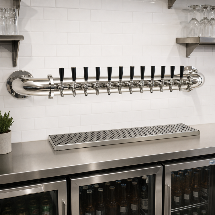 Product image #2 for Glastender 12-Faucet Air-Cooled Wall-Mount Pipe Wall Draft Dispensing Tower, Mirror Finish