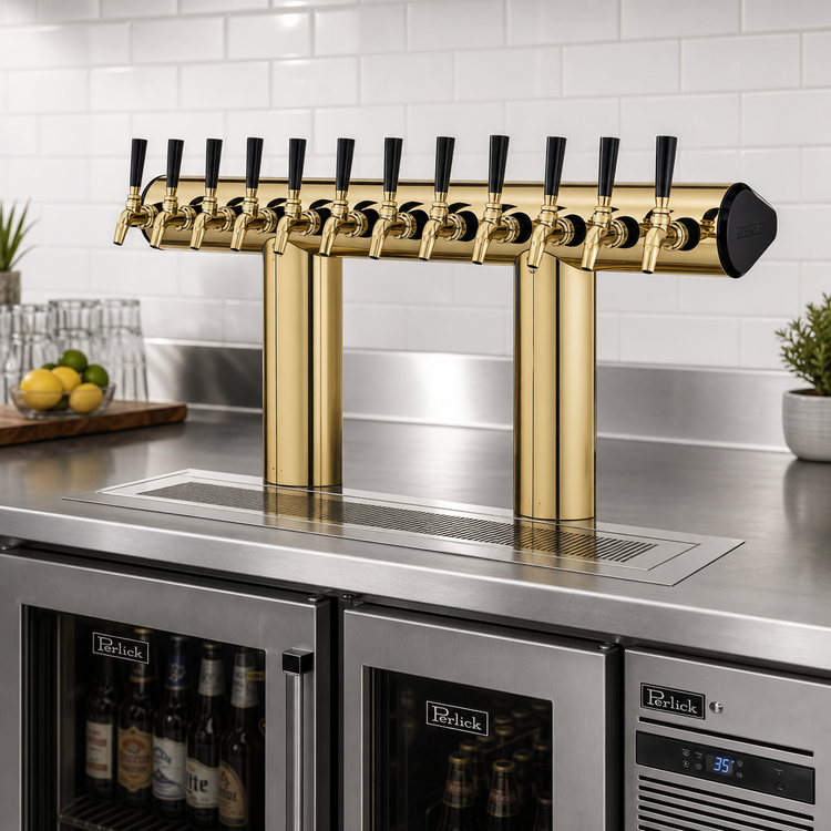 Product image #2 for Perlick Winged Bridge Glycol-Cooled Countertop Draft Tower, 12 Faucets, Tarnish-Free Brass