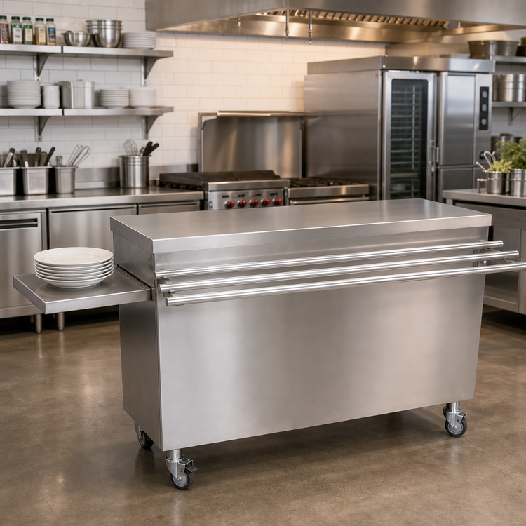 Product image #2 for Stainless Steel Serving Counter Utility Station with Sliding Door and Drop Shelf, 60 x 24 Inches