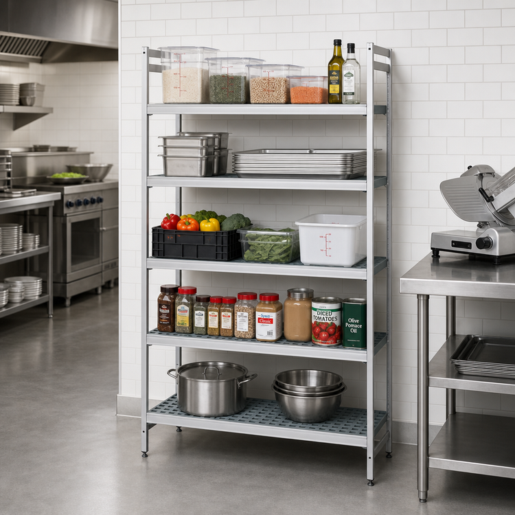 Product image #2 for Fermostock 5-Tier Starter Polymer Shelving Unit, 83-Inch H x 35-Inch W x 14-Inch D, Anodized Aluminum