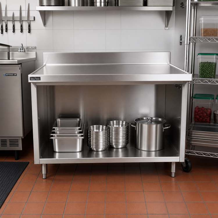 Product image #2 for Spec-Master Marine Series Underbar Stainless Steel Work Table with Open Front Cabinet Base, 48 x 24 Inches